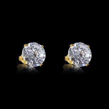 PAR DE BRINCOS REDONDO MENOR DIAMANTE COM PEDRAS ZIRCONIA 2 - 9mm - BANHADO A OURO 18k (7965640229080)