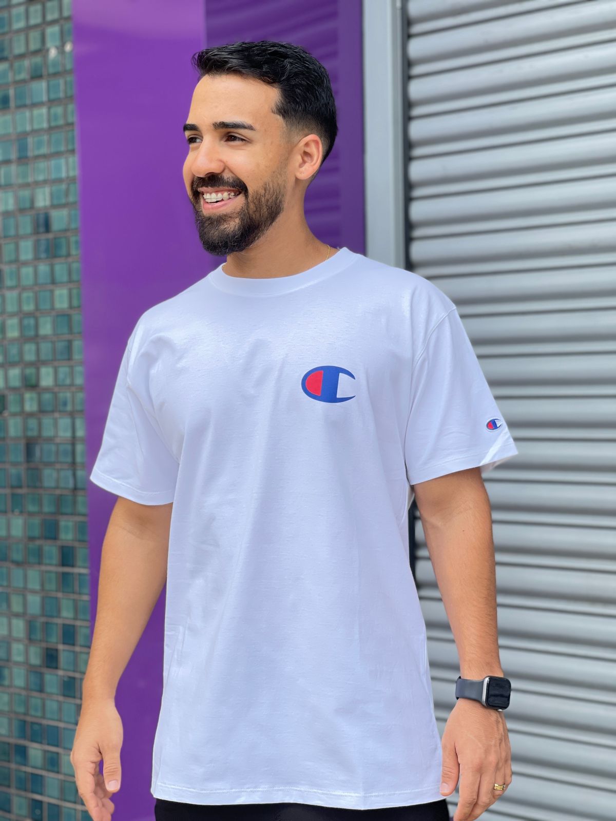 CAMISETA CHAMPION MC LOGO CINK OFF WHITE