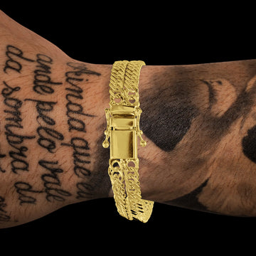 PULSEIRA GRUMET DUPLA FIO DUPLO FECHO TRAVA DUPLA 11mm - 19cm ou 21cm - BANHADO A OURO 18K 21cm (7965640196312)