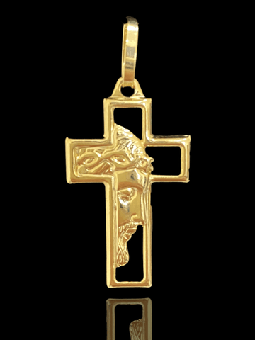 PINGENTE BANHADO A OURO 18K - CRUZ FACE JESUS - 1.2G/1,5X2,5CM - Sevet Company