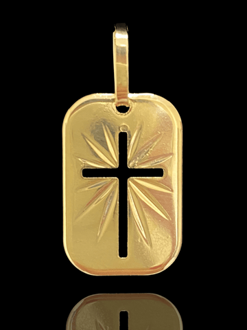 PINGENTE BANHADO A OURO 18K - PLACA CRUZ - 1,9G/1,5X2CM - Sevet Company
