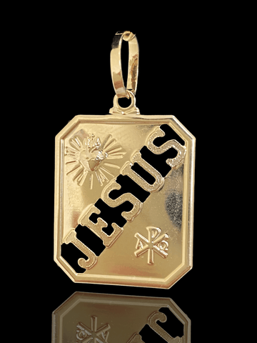 PINGENTE BANHADO A OURO 18K - PLACA JESUS - 2,5G/2X2CM - Sevet Company