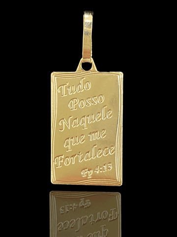 PINGENTE BANHADO A OURO 18K - PLACA TUDO POSSO - 1,6G/1X2CM - Sevet Company