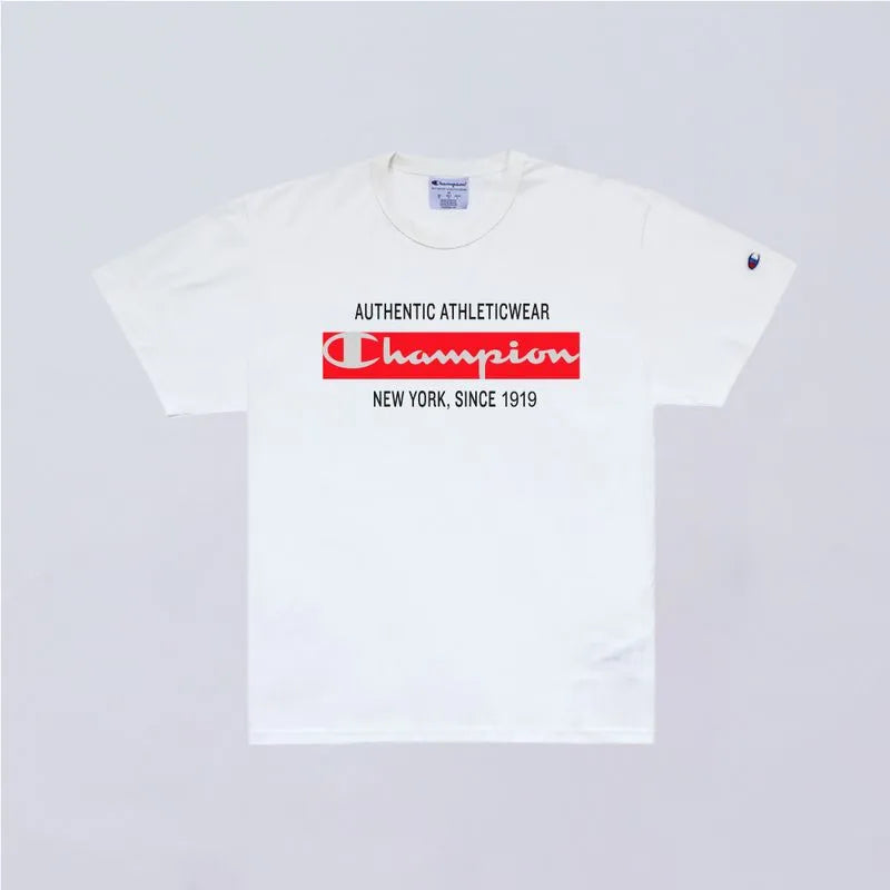 Camiseta Champion Lev Mc Script Box Ny Off White