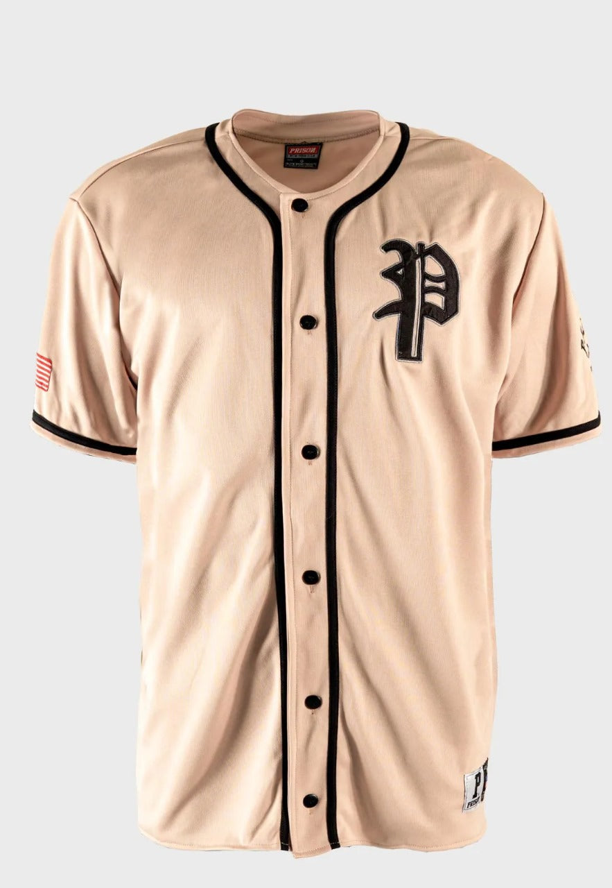 Camisa De Baseball Prison Bordada Bege Premium (8182679732440)