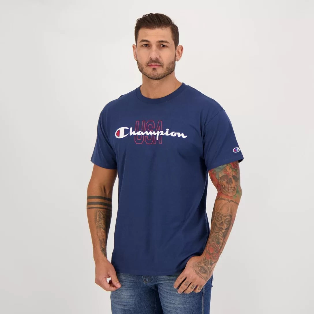 CAMISETA CHAMPION ATH SCRIPT LOGO USA INK NAVY (7926075359448)