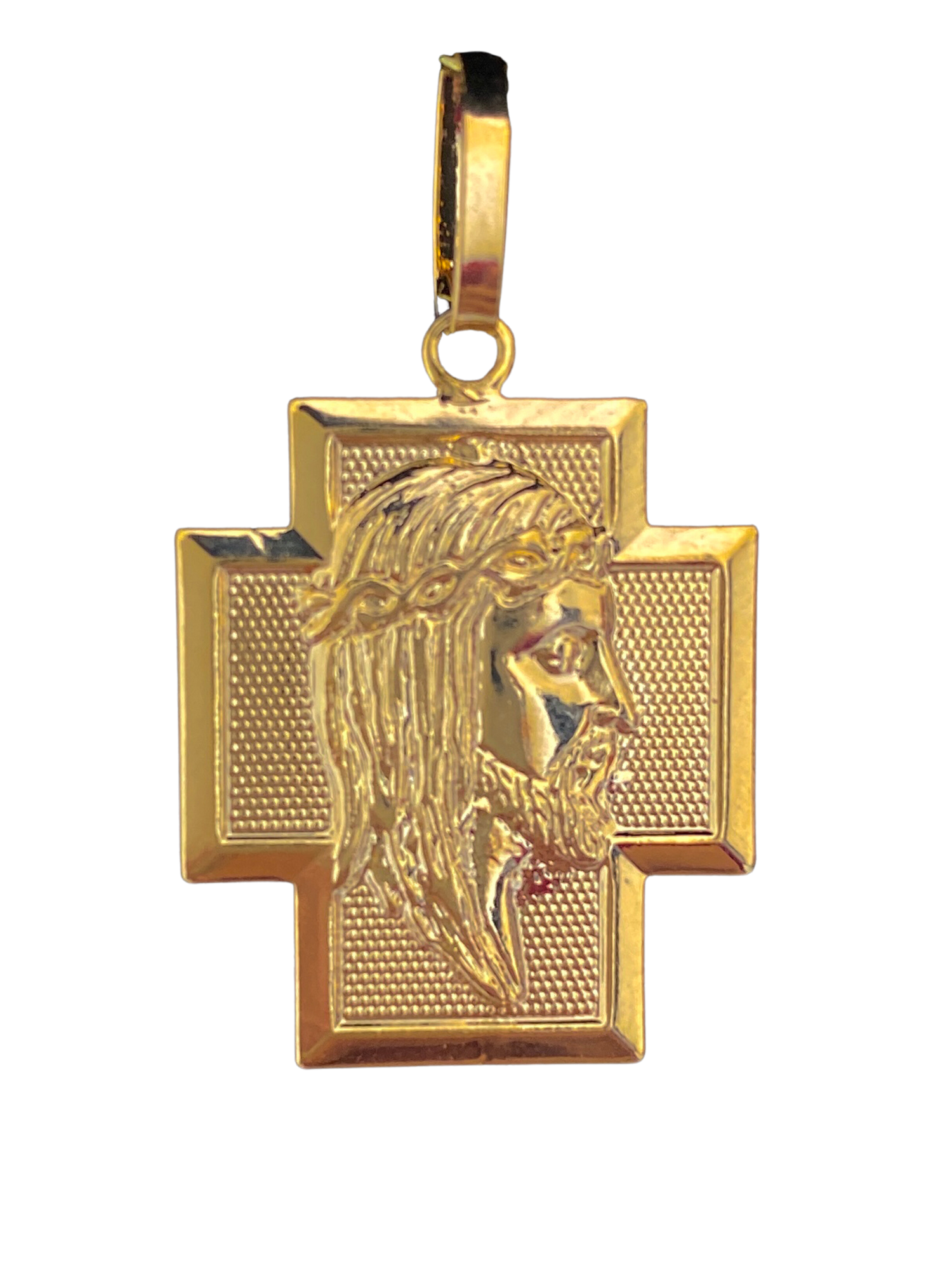 Pingente Banhado a Ouro 18k - Cruz Face Jesus - 2g/2x2cm (6743124181172)