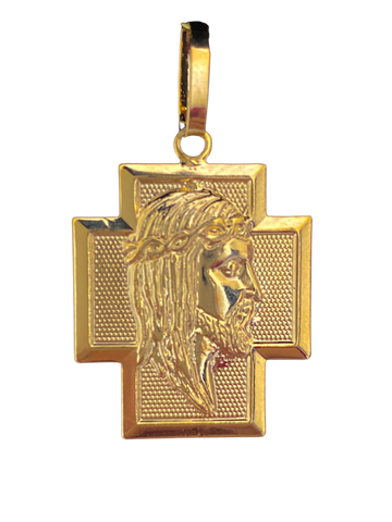 Pingente Banhado a Ouro 18k - Cruz Face Jesus - 2g/2x2cm (6743124181172)