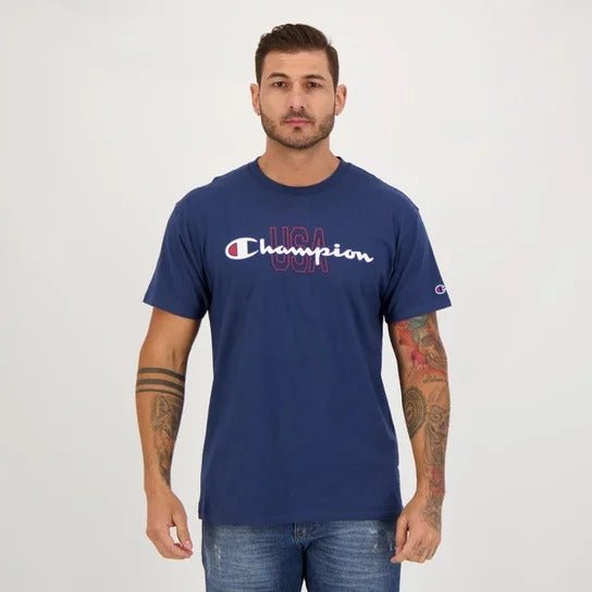 Camiseta Champion Ath Script Logo Usa Ink Navy - Sevet Company