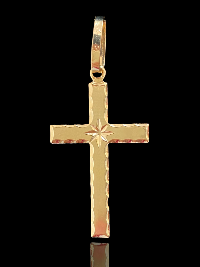 Pingente Banhado a Ouro 18k - Cruz Com Estrela- 1g/1,5x2,5cm