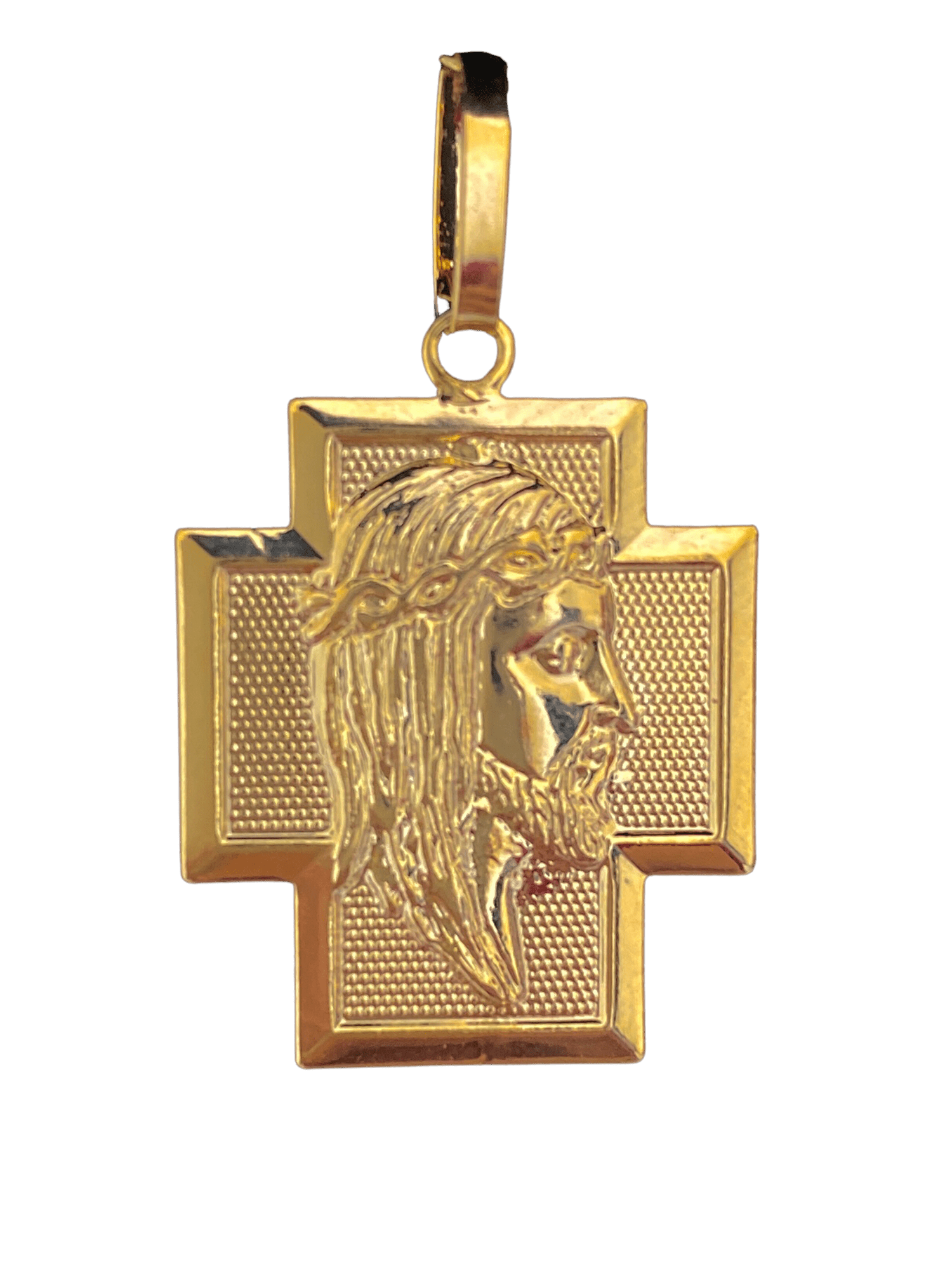 PINGENTE BANHADO A OURO 18K - CRUZ FACE JESUS - 2G/2X2CM - Sevet Company